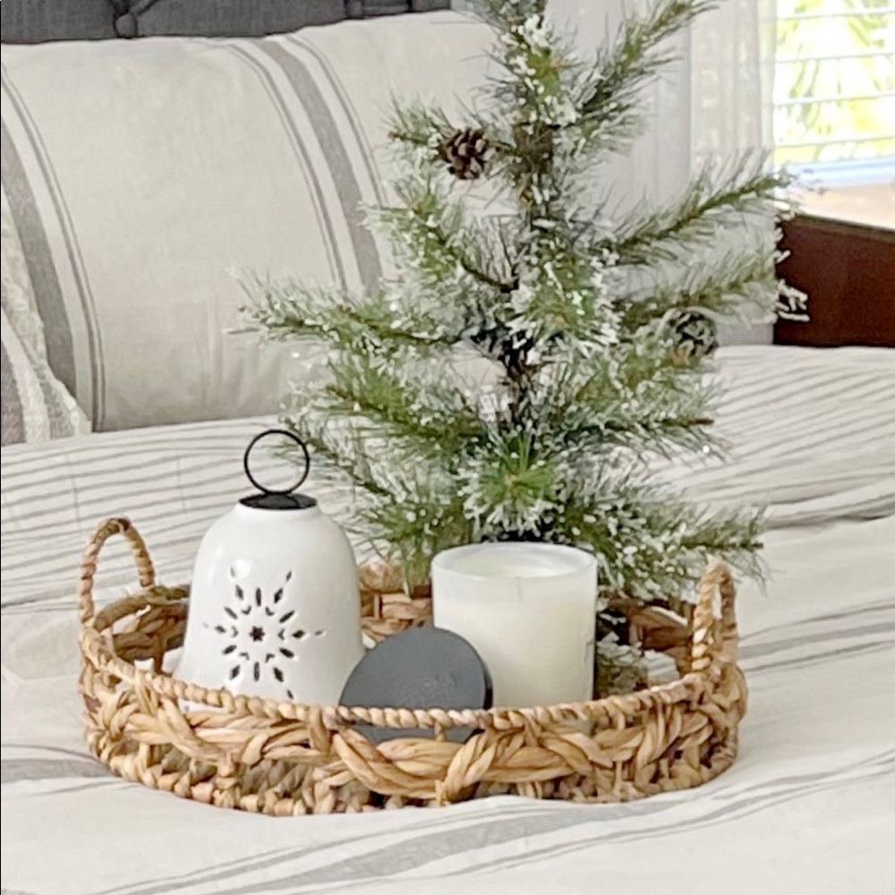 24” diameter, large woven tray in natural color!